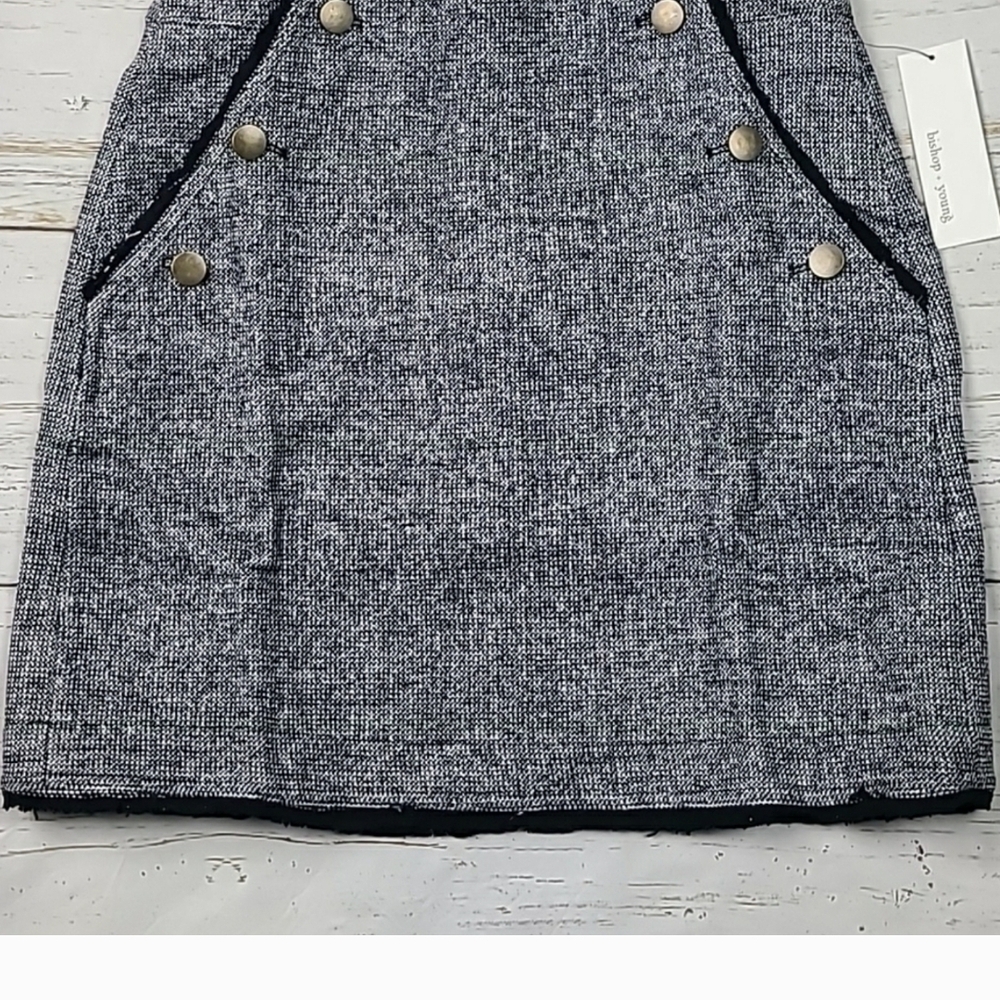 bishop + young Black and White Tweed Fabric with Gold Button NWT